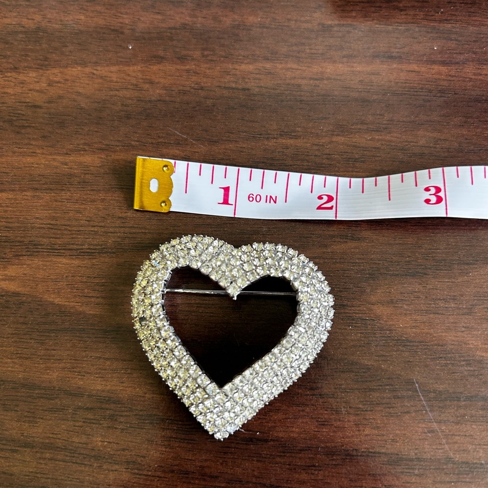 Silver Heart Rhinestone Brooch